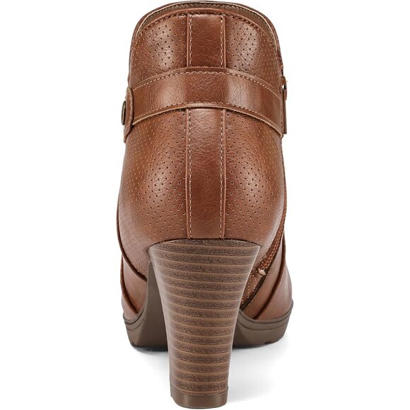 ⚡Women's Brown Buckle Zipper Booties Chunky Stacked Heel Ankle Boots Strap Ankle - Picture 4 of 4